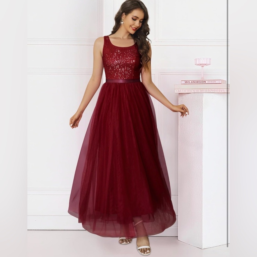 BeryLove Sequin Vintage A Line Wedding Formal Swing Mesh Cocktail Gown Dress